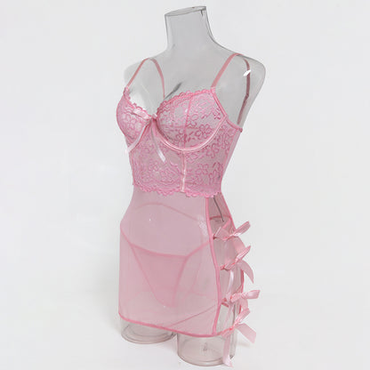 H-04359 Sheer Lace Underwire Lingerie Set with Bow-Tie Bodycon Skirt – product image 14