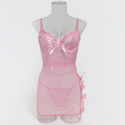 H-04359 Sheer Lace Underwire Lingerie Set with Bow-Tie Bodycon Skirt – product image 13