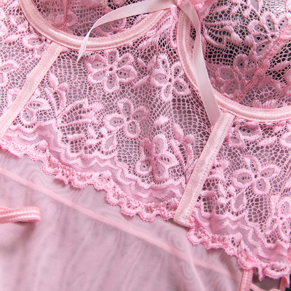 H-04359 Sheer Lace Underwire Lingerie Set with Bow-Tie Bodycon Skirt – product image 18