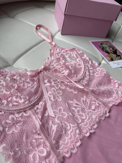 H-04359 Sheer Lace Underwire Lingerie Set with Bow-Tie Bodycon Skirt – product image 19