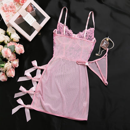 H-04359 Sheer Lace Underwire Lingerie Set with Bow-Tie Bodycon Skirt – product image 22
