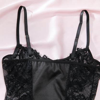 H-04355 Black Lace Satin Camisole Dress – product image 22
