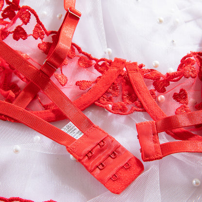 H-04371 Red Heart Embroidered Lace Bra Set with Bow Detail – product image 23