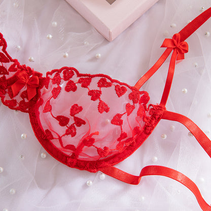 H-04371 Red Heart Embroidered Lace Bra Set with Bow Detail – product image 18