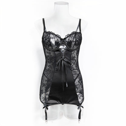 H-04355 Black Lace Satin Camisole Dress – product image 13