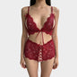 H-04373 Lace Trim Bow Detail Three-Piece Lingerie Set