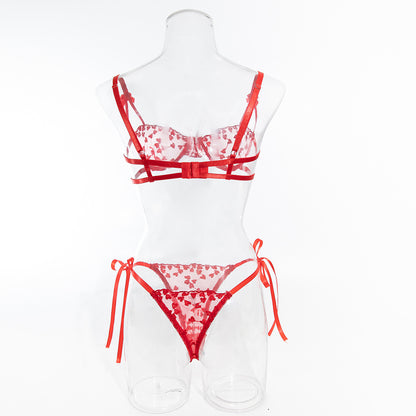 H-04371 Red Heart Embroidered Lace Bra Set with Bow Detail – product image 15