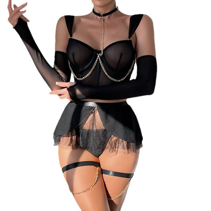 H-04383 Sheer Mesh Halter Skirt Set – product image 3