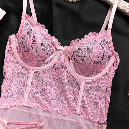 H-04359 Sheer Lace Underwire Lingerie Set with Bow-Tie Bodycon Skirt – product image 17