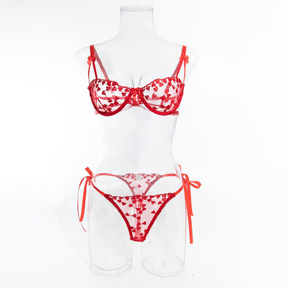 H-04371 Red Heart Embroidered Lace Bra Set with Bow Detail – product image 13