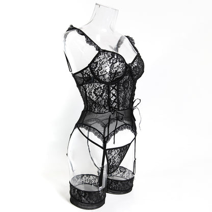 H-04298 Lace and Mesh Garter Lingerie Set – product image 14