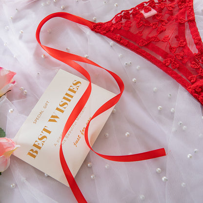 H-04371 Red Heart Embroidered Lace Bra Set with Bow Detail – product image 21